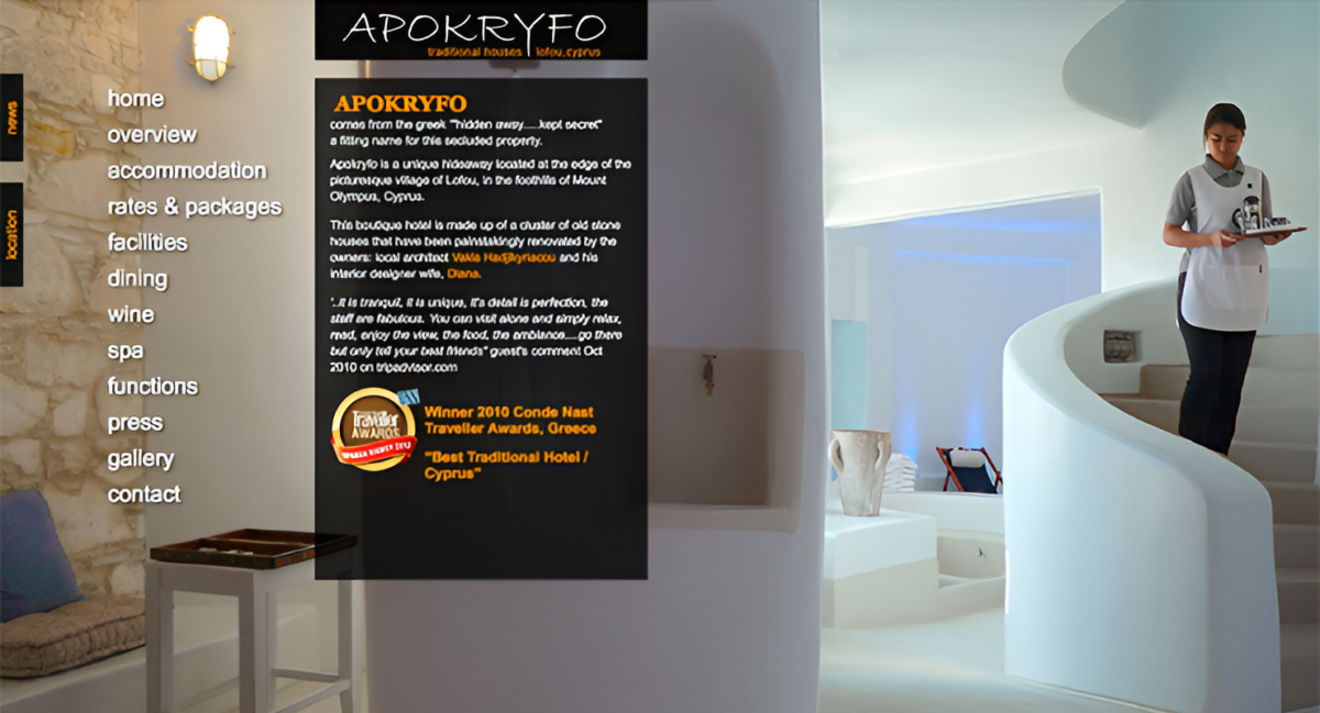 Apokryfo Hotel, Lofou website designed by Orasimu
